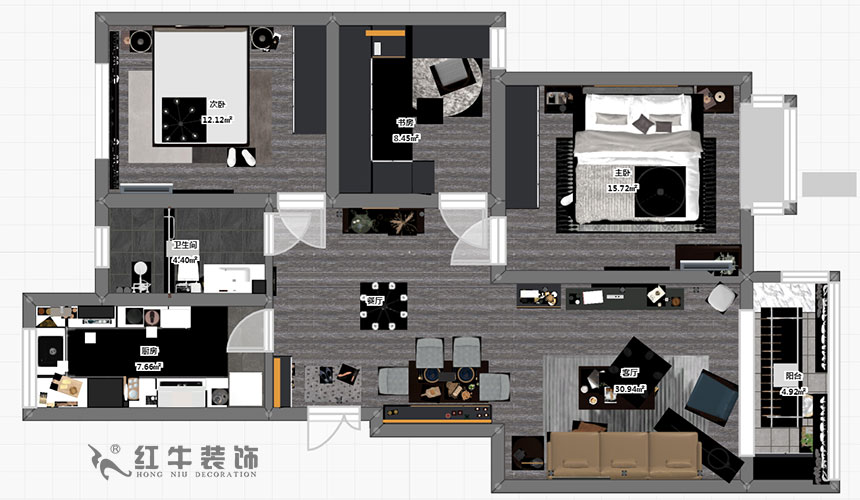 吳波_華匯康城23-404-105㎡-現代風格_3室2廳1衛(wèi)（舊房裝修）_定制家￥155943_全包15