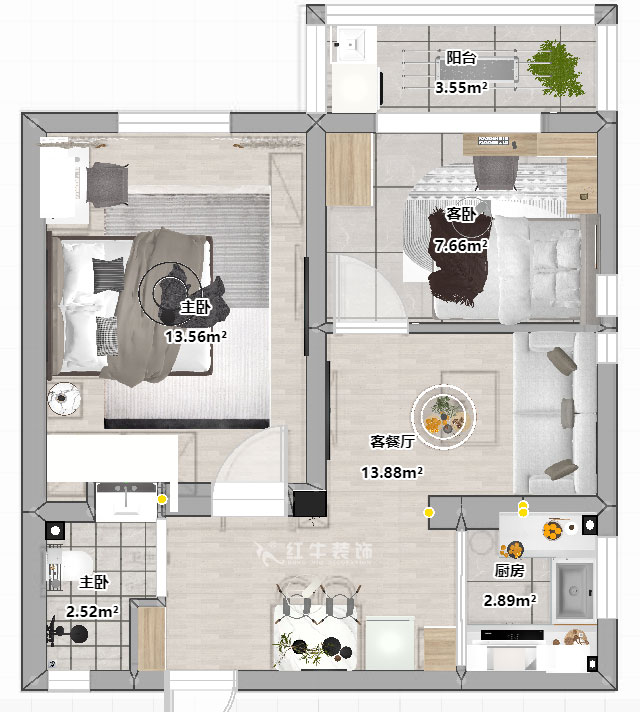 賈庭｜絨莊新村6-5-511-52㎡-現代風格｜2室1廳1廚1衛(wèi)｜老房裝修｜定制家｜全包8