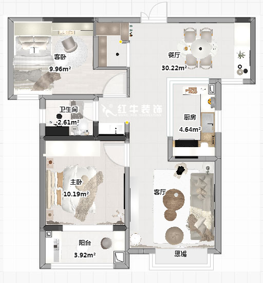 蔣?。o雅嘉園二期4-602-80㎡-現(xiàn)代簡約風格｜2室2廳1衛(wèi)｜新房裝修｜定制家｜全包12萬｜00_03平面彩圖