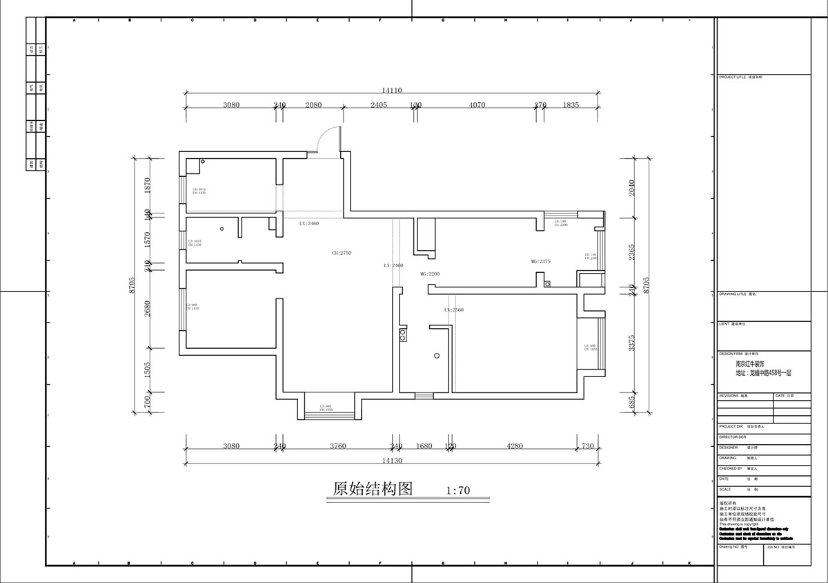 蔣?。鹩驀H10-2004-105㎡-現(xiàn)代簡約風格｜3室1廳1衛(wèi)｜毛坯裝修｜定制家｜全包12萬｜00_01原始結(jié)構(gòu)圖