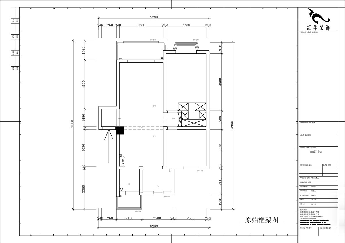 蔣?。汩坷?-2-902-100㎡-現(xiàn)代簡約風(fēng)格｜2室2廳1衛(wèi)｜老房裝修｜定制家｜全包14萬｜00_01原始框架圖