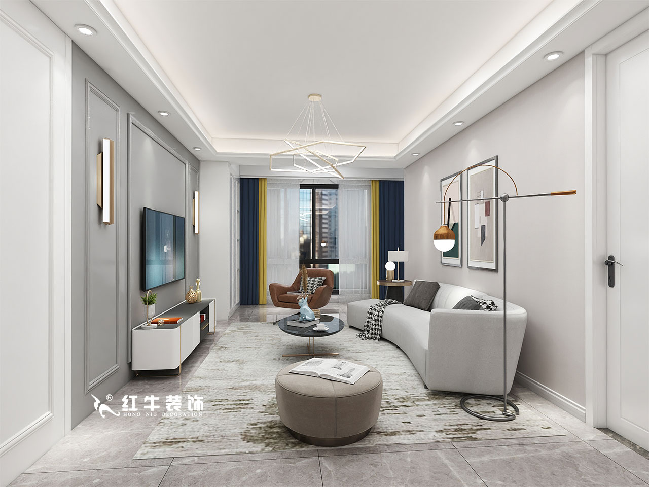 顧娟_金地都會意境118㎡現(xiàn)代風(fēng)格--弧形沙發(fā)設(shè)計，獨特有創(chuàng)意！01客廳