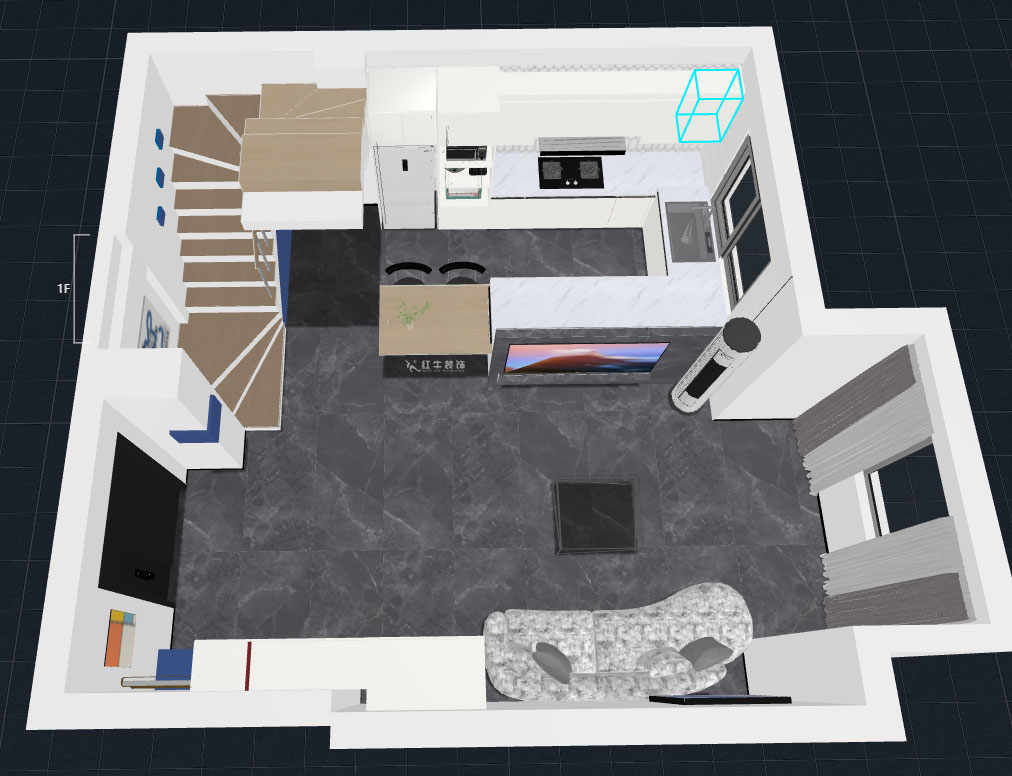 蔣琛｜圣淘沙花城6-1705-105㎡-現(xiàn)代簡約風格｜2室2廳1衛(wèi)｜老房裝修｜定制家｜全包15萬｜00_07一層鳥瞰圖