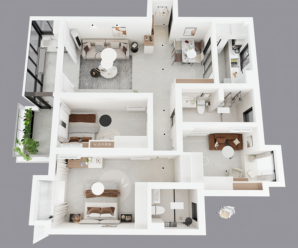 蔣?。厦髦?-1-401-115㎡-現(xiàn)代簡約風(fēng)格｜3室2廳2衛(wèi)｜老房裝修｜定制家｜全包13萬｜00_04鳥瞰圖