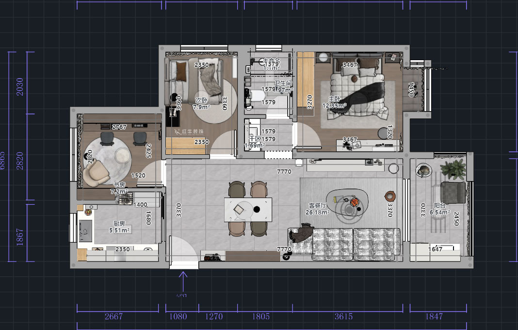 熊皓宇｜中海國(guó)際社區(qū)3期6-1401室-90㎡-現(xiàn)代風(fēng)格｜3室2廳1廚1衛(wèi)1陽(yáng)臺(tái)｜老房裝修｜定制家｜全包9